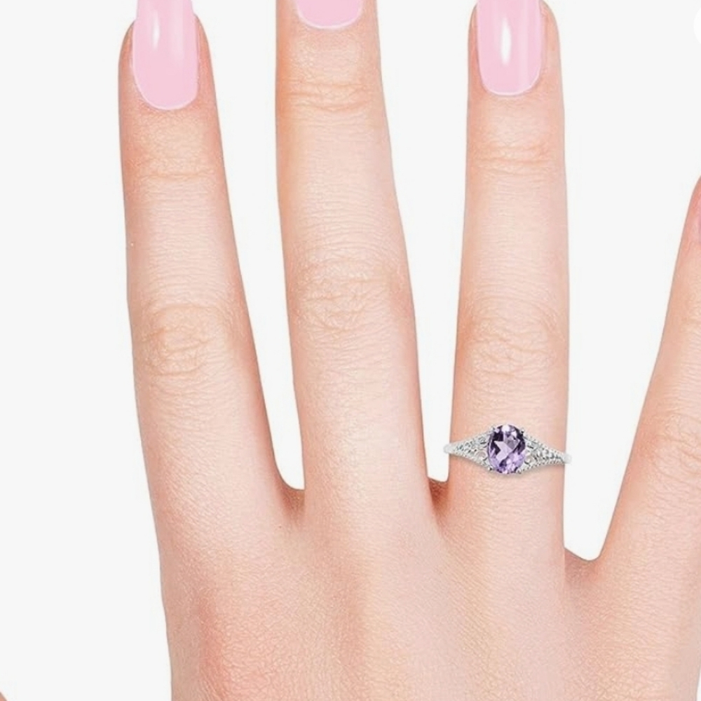 Bolivian Amethyst Platinum over Sterling Silver Ring Size 10! NEW! Final Price. - Picture 4 of 5